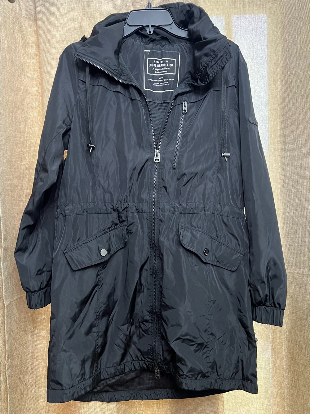 Lucky Brand Black Utility windbreaker rain mid-length for wet weather